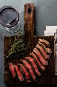 steak and wine